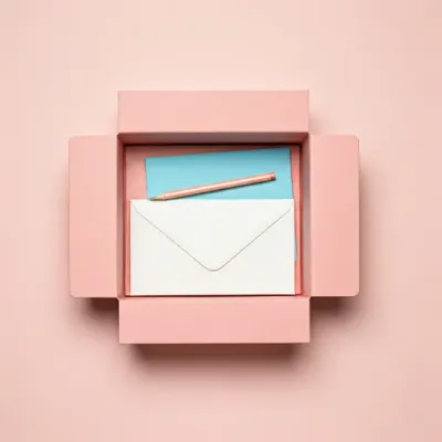 Packaged stationery flat lay